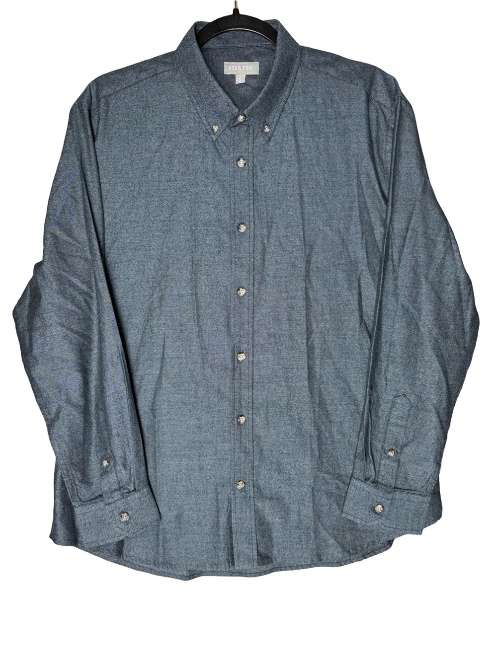 Ash & Erie Shirt Large Standard Fit Blue Heather Cotton Button Down Long Sleeve